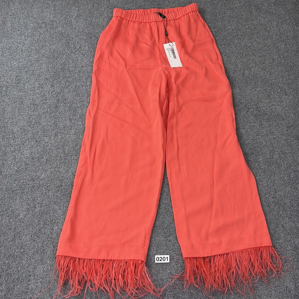 Karen Millen Pants Size 4 Coral Orange Wide Leg Trousers Crop Occasion Party NEW